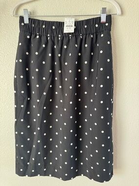 NWT J Crew Polka Dot Elastic Waist Black Skirt. Size XS
